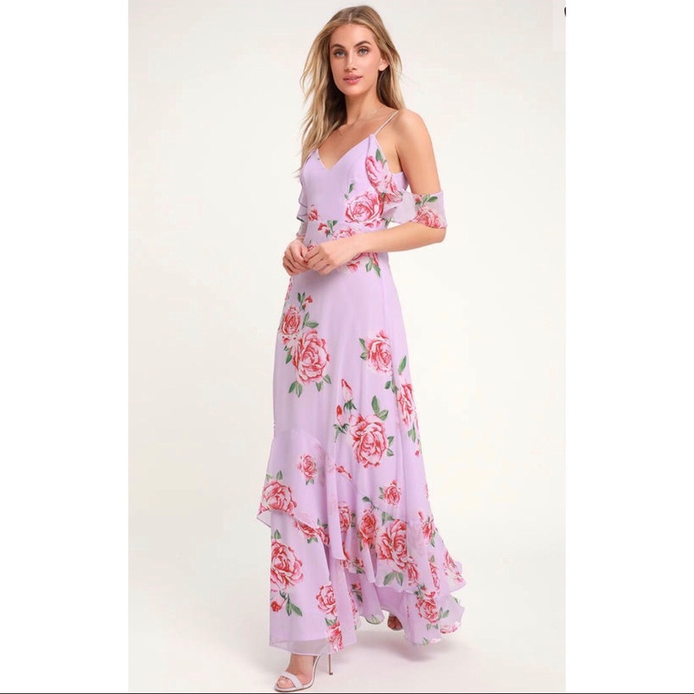 NWT Take You There Lavender Floral OTS Maxi Dress